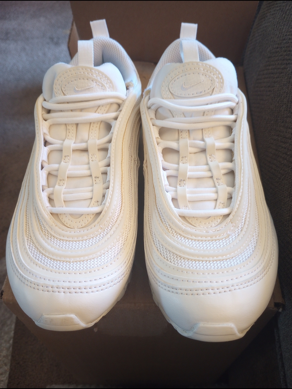 Nike Women's Air Max 97 Triple White Plantum Color Way. Size 6.5